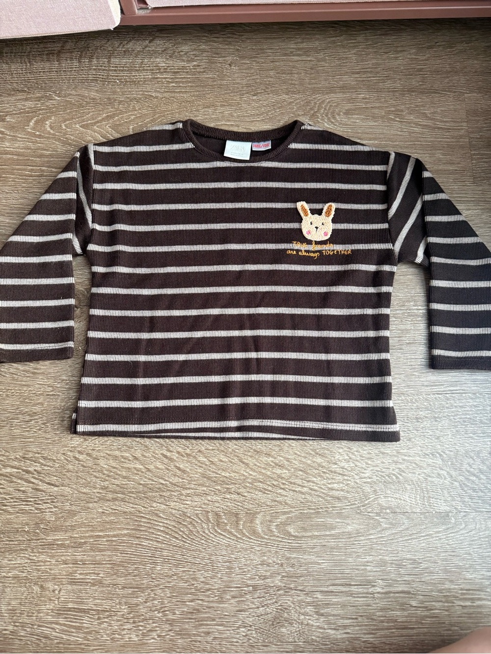 Zara Brown and Cream Striped Long-Sleeve Tee with Bunny Patch